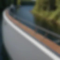 A detailed view of a sleek bow rail on a luxury yacht
