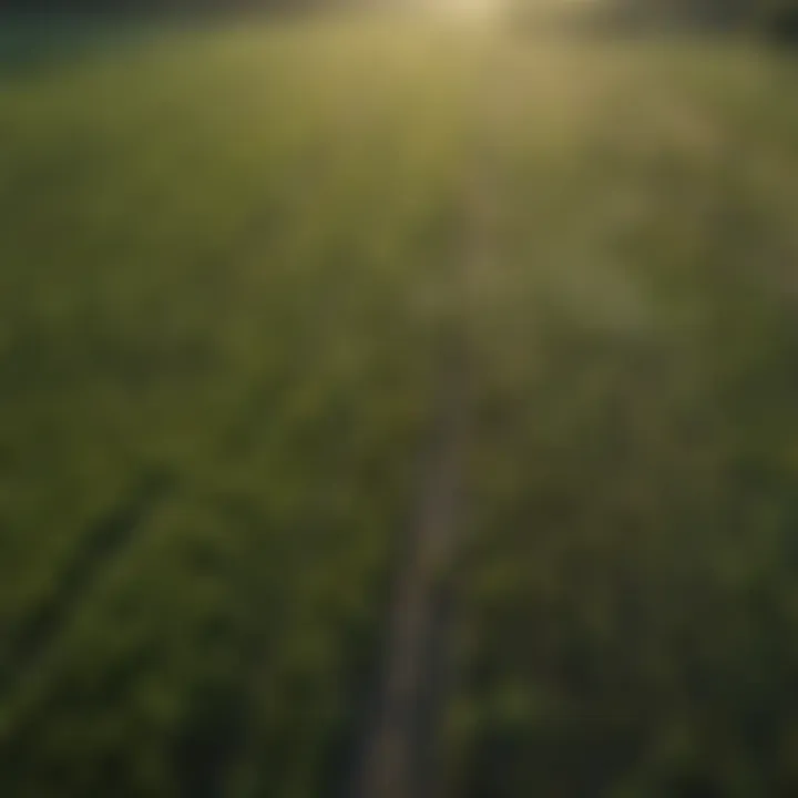 Aerial view of a large agricultural field showing weed growth