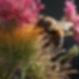 Close-up of a bee collecting pollen from a vibrant flower