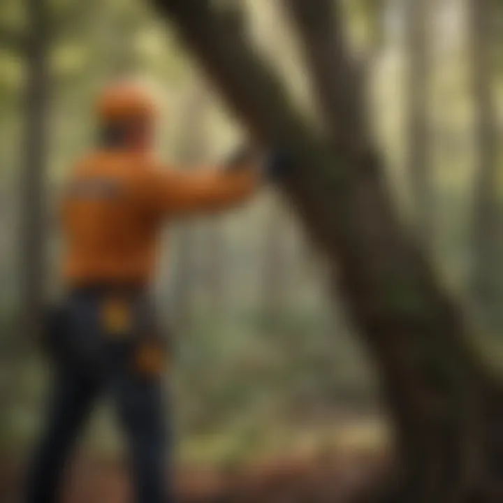 Tree care professional demonstrating pruning technique