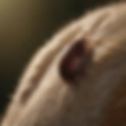 Close-up view of a tick on a dog's fur