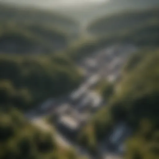 An aerial view of Black Hill Works showcasing its vast forested landscape.