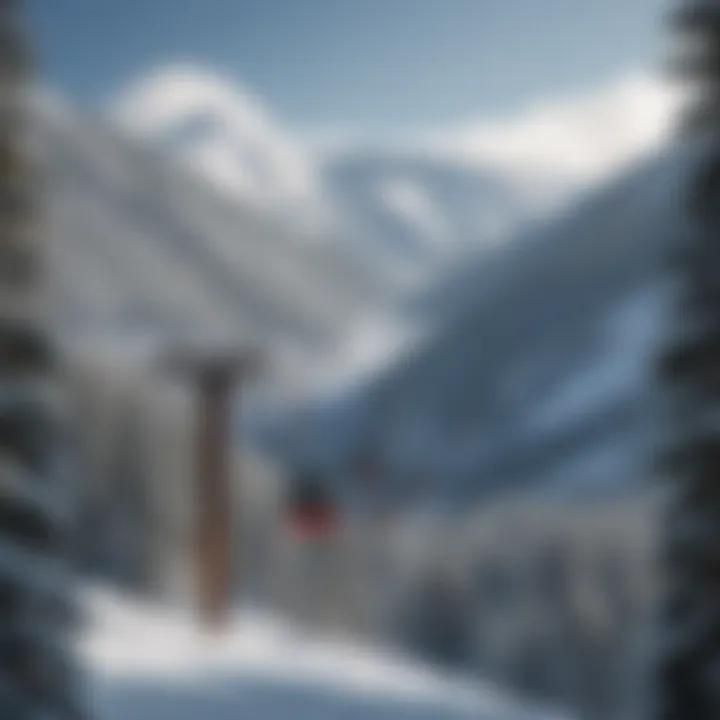 A scenic view of Breckenridge Ski Resort lifts against a backdrop of snow-covered mountains