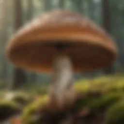 Close-up of a brown capped mushroom showcasing its distinctive features