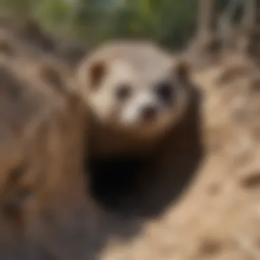 Entrance to a Black-Footed Ferret Burrow Close-up of black-footed ferret burrow entrance