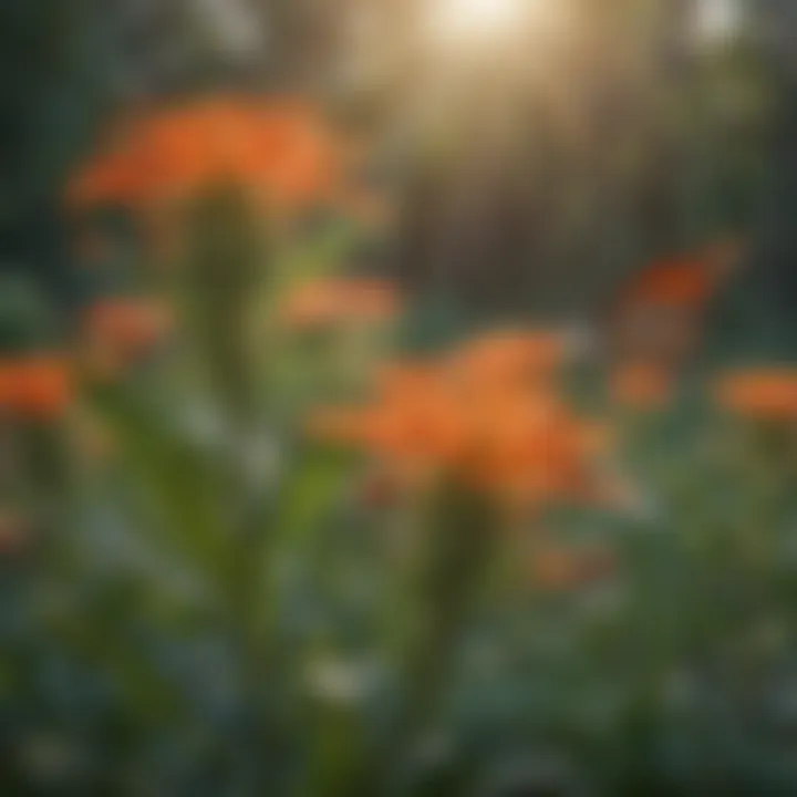 Field of butterfly milkweed attracting pollinators