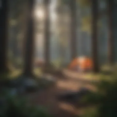 Inviting Campsite Surrounded by Nature A cozy campsite with tents set in a tranquil forest environment