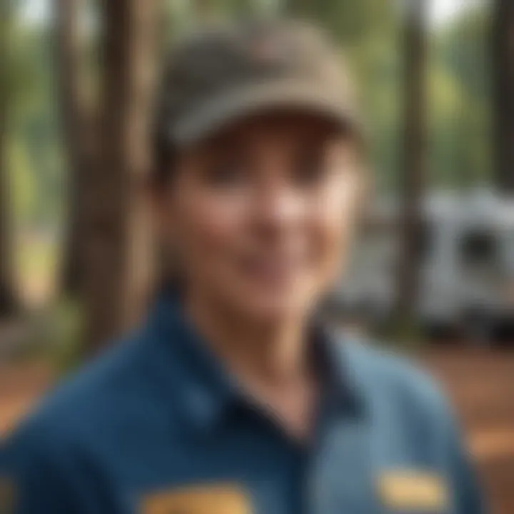 Close-up of a campground host engaging with visitors