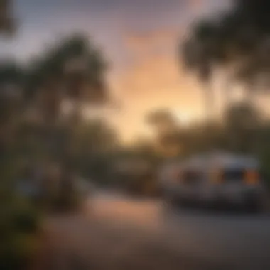 Scenic view of a Florida campground at sunset