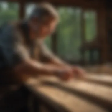 Precision in Carpentry Work Craftsman measuring wood with precision tools
