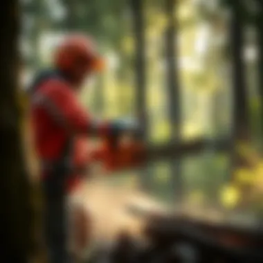 Safety Practices in Chainsaw Usage Forestry worker practicing safety with chainsaw