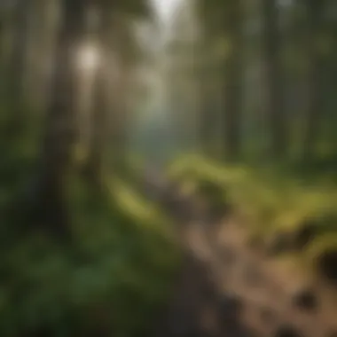 Hikers trekking along a scenic trail, immersed in the natural beauty of the forest.