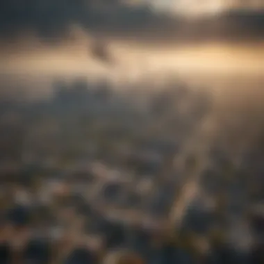 Aerial view of a bustling city with visible air pollution.