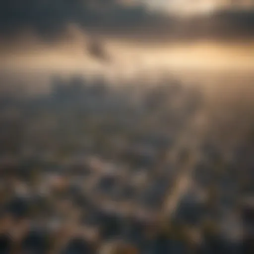 Aerial view of a bustling city with visible air pollution.