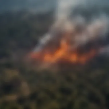 Aerial view of a forest affected by wildfire