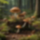 Various edible mushroom species in a natural setting