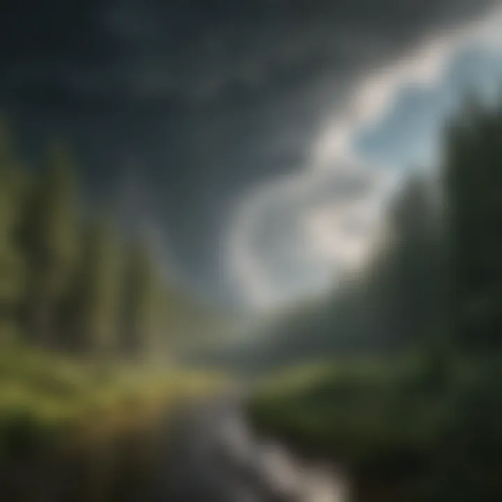 Storm clouds forming over a dense forest, representing the threat of severe weather events.