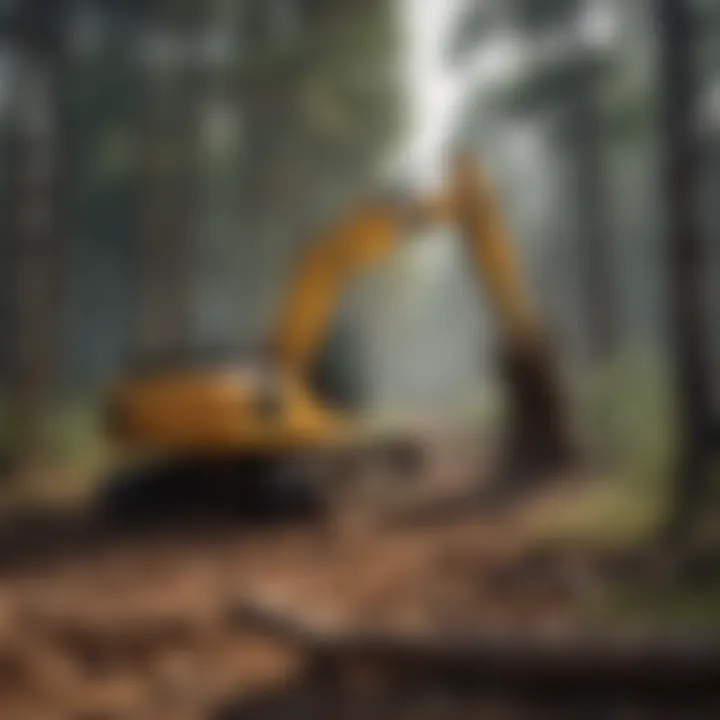 Excavator working on land clearing