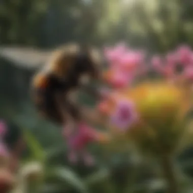 Pollinator Interactions with Flowers A close-up view of a bumblebee visiting a colorful flower, showcasing the relationship between pollinators and plants.