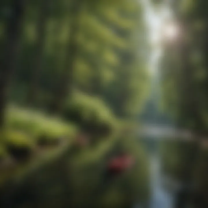 Kayakers enjoying the calm waters of Deep Creek, surrounded by forested shores and spring blooms.