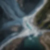 Aerial view of a melting glacier illustrating climate change effects