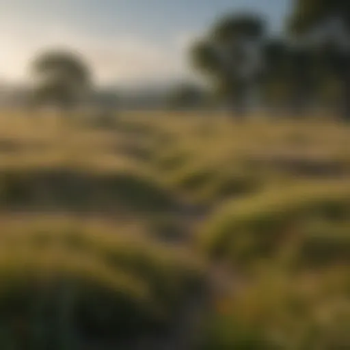 A vibrant grassland landscape featuring a variety of flora and fauna