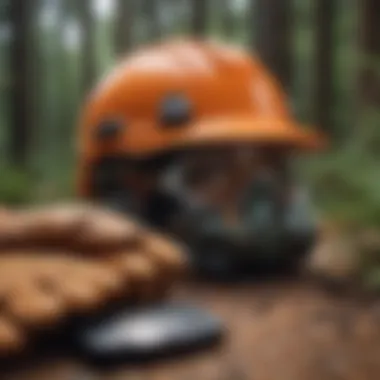 Protective gear including gloves and safety glasses for forestry work