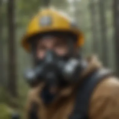 Close-up view of different types of respirators for wildland firefighting