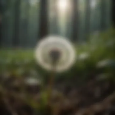 Dandelion in Forest Understory Dandelion blooming in a dense forest undergrowth