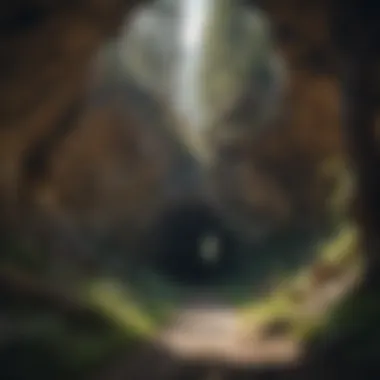 Entrance of a cave surrounded by lush forest