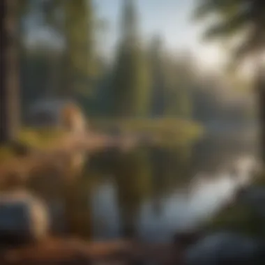 Peaceful Campsite by a Tranquil Lake Campsite surrounded by trees and a serene lake