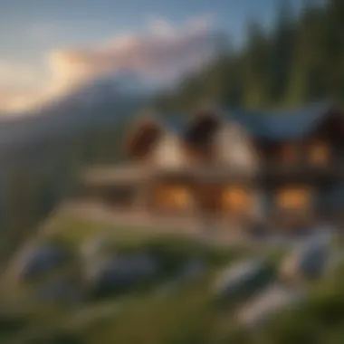 Contemporary Lodge Overlooking Majestic Mountains Modern lodge with stunning views of the mountains