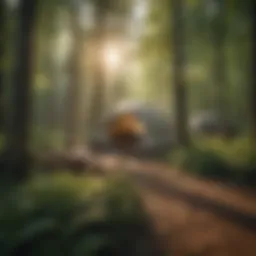 A serene campsite nestled in a lush forest