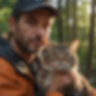 A close-up of a shelter worker interacting with a cat