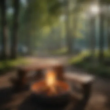 Campsite Amenities at Beaver Lake A close-up of the amenities available at Beaver Lake campsites, including picnic tables and fire pits.