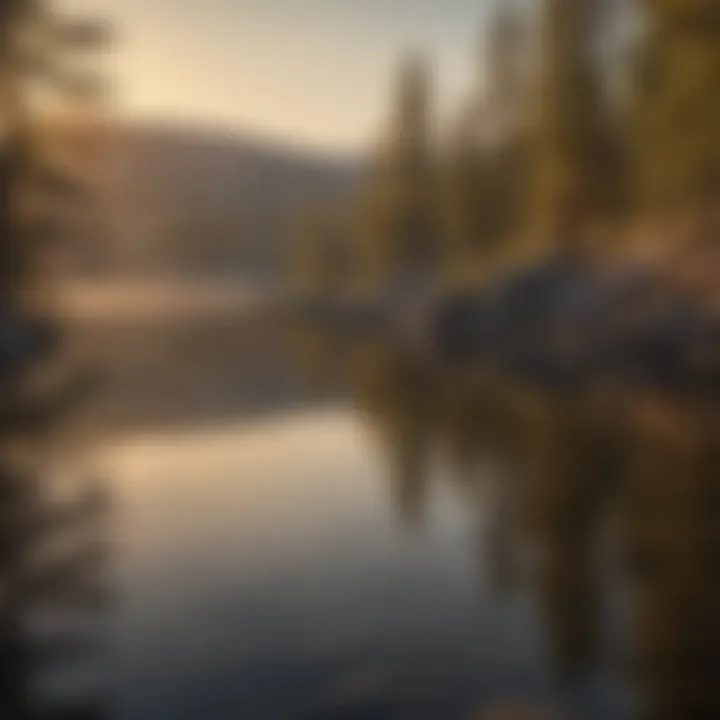 A serene view of Big Bear Lake at sunrise, reflecting the surrounding mountains.