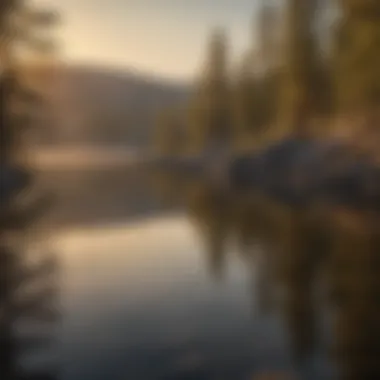 Sunrise Reflection over Big Bear Lake A serene view of Big Bear Lake at sunrise, reflecting the surrounding mountains.