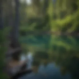 Vibrant blue waters of a Breckenridge lake surrounded by lush greenery