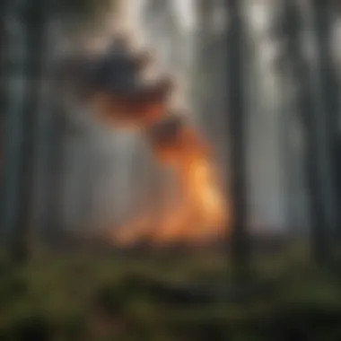 A scenic view of a forest with smoke rising, highlighting the dynamic nature of fire