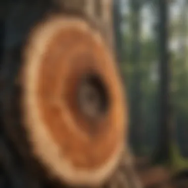 Tree Resilience: Nature's Response to Fire Close-up of tree rings illustrating the resilience of trees after fire exposure