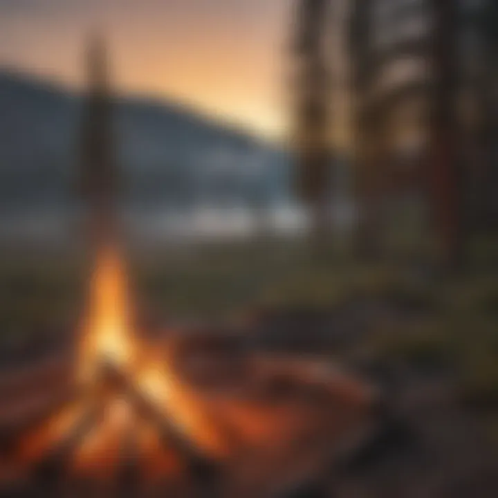 A campfire illuminating the evening sky in Yellowstone