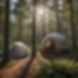 A tranquil campsite surrounded by tall pine trees