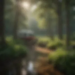 Scenic view of a serene campsite surrounded by lush greenery