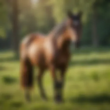 A Majestic Horse in Its Natural Habitat Majestic horse grazing in a lush green pasture