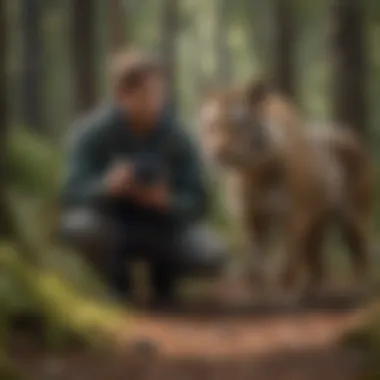 Researching Animal Behavior in Nature A researcher studying animal behavior in a natural setting