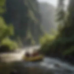 Rafting in the stunning Columbia River Gorge with lush greenery surrounding