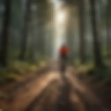 A cyclist navigating a challenging terrain with scenic views