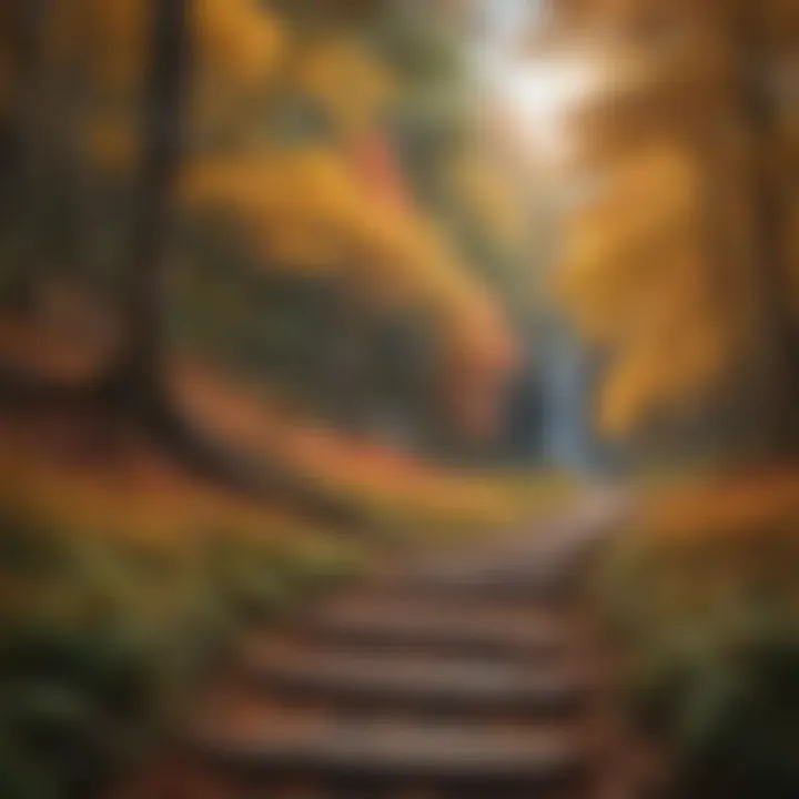 Hiking trail at Fall Creek Falls with colorful foliage in the background.