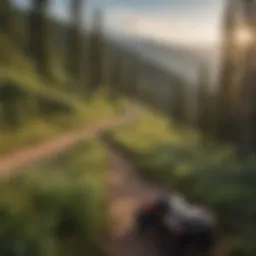 Scenic overlook of a Colorado four-wheeler trail winding through lush forests