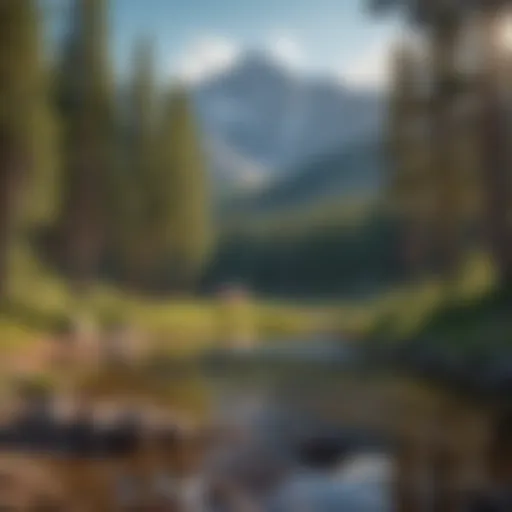 A serene mountain landscape showcasing a free camping site